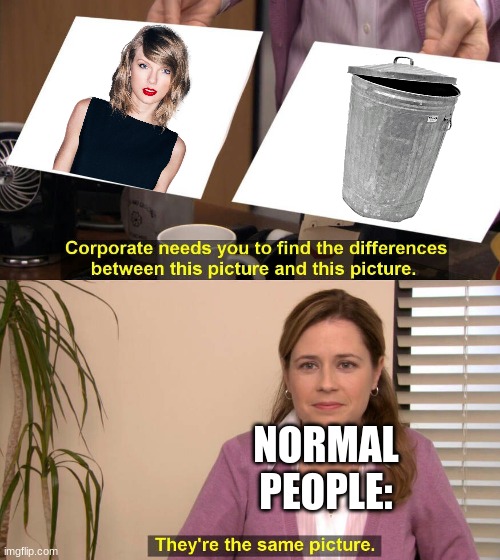 She only gets boyfriends just to dump them and make a song as if the boyfriend did it, when they did nothing wrong at all. | NORMAL PEOPLE: | image tagged in they are the same picture,funny | made w/ Imgflip meme maker