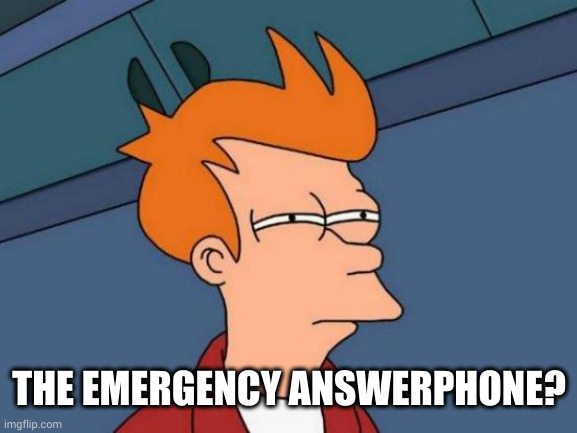 Futurama Fry Meme | THE EMERGENCY ANSWERPHONE? | image tagged in memes,futurama fry | made w/ Imgflip meme maker