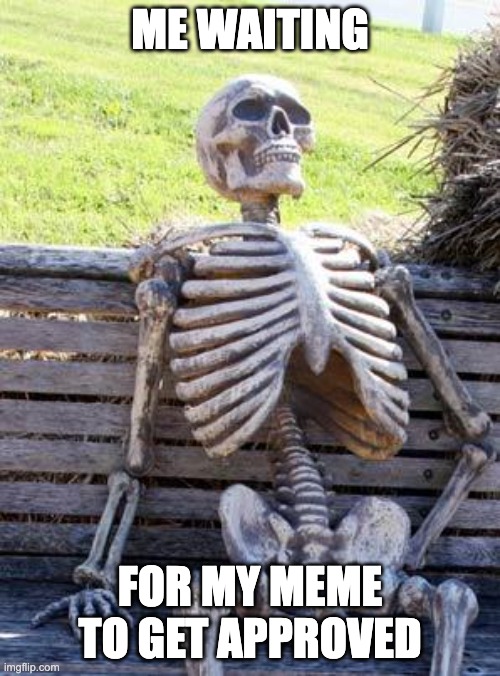 It's been years | ME WAITING; FOR MY MEME TO GET APPROVED | image tagged in memes,waiting skeleton | made w/ Imgflip meme maker