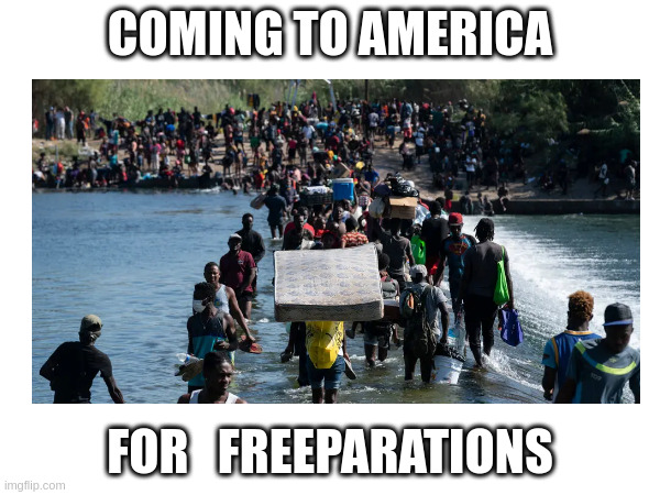 We live in America not yet but coming soon | COMING TO AMERICA; FOR   FREEPARATIONS | image tagged in kamala harris | made w/ Imgflip meme maker