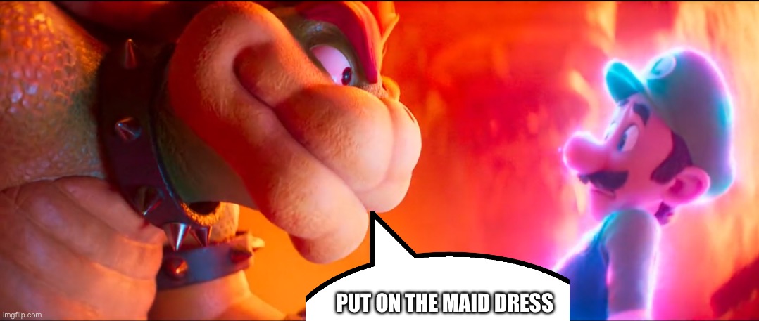 Bowser and Luigi | PUT ON THE MAID DRESS | image tagged in bowser and luigi | made w/ Imgflip meme maker