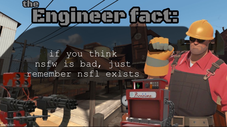 Engineer fact | if you think nsfw is bad, just remember nsfl exists | image tagged in engineer fact | made w/ Imgflip meme maker