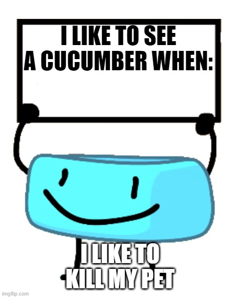 i like to fly | I LIKE TO SEE A CUCUMBER WHEN:; I LIKE TO KILL MY PET | image tagged in bracelety sign | made w/ Imgflip meme maker