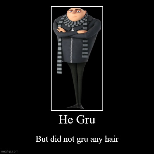 He Gru | But did not gru any hair | image tagged in funny,demotivationals | made w/ Imgflip demotivational maker