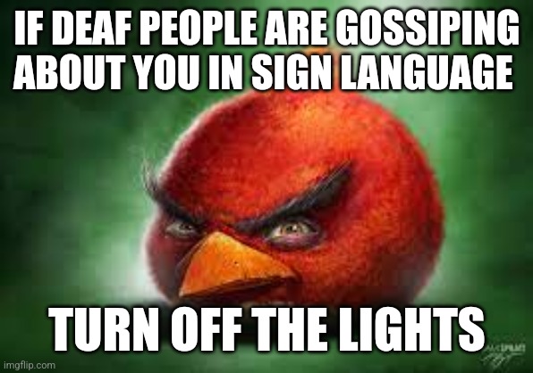 Turn them off | IF DEAF PEOPLE ARE GOSSIPING ABOUT YOU IN SIGN LANGUAGE; TURN OFF THE LIGHTS | image tagged in memes | made w/ Imgflip meme maker