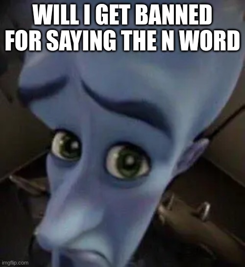 megamind no b | WILL I GET BANNED FOR SAYING THE N WORD | image tagged in megamind no b | made w/ Imgflip meme maker