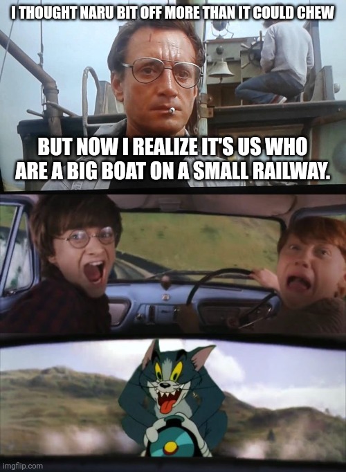 Image tagged in we're gonna need a bigger boat,tom chasing harry and ron weasly