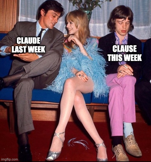 Alain Delon | CLAUSE THIS WEEK; CLAUDE LAST WEEK | image tagged in alain-delon,mick-jagger | made w/ Imgflip meme maker