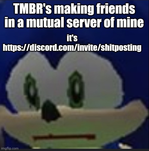 :( | TMBR's making friends in a mutual server of mine; it's https://discord.com/invite/shitposting | made w/ Imgflip meme maker