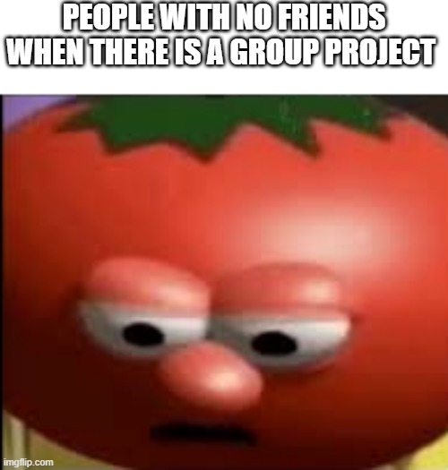 Sad tomato | PEOPLE WITH NO FRIENDS WHEN THERE IS A GROUP PROJECT | image tagged in sad tomato | made w/ Imgflip meme maker