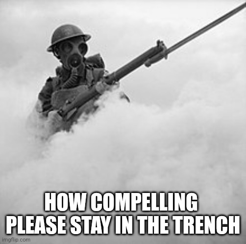 Please stay in the trench | HOW COMPELLING 

PLEASE STAY IN THE TRENCH | image tagged in funny | made w/ Imgflip meme maker