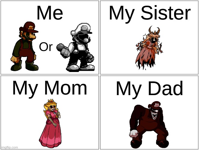 Random Facts | Me; My Sister; Or; My Mom; My Dad | image tagged in memes,blank comic panel 2x2 | made w/ Imgflip meme maker