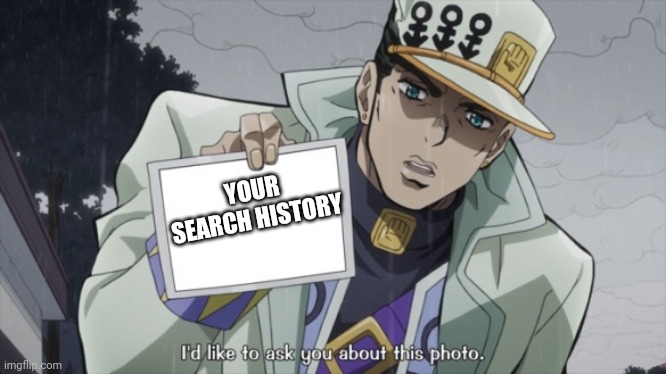 Jotaro I'd like to ask you about this Photo | YOUR SEARCH HISTORY | image tagged in jotaro i'd like to ask you about this photo | made w/ Imgflip meme maker