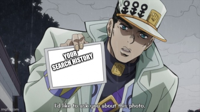 Jotaro I'd like to ask you about this Photo | YOUR SEARCH HISTORY | image tagged in jotaro i'd like to ask you about this photo | made w/ Imgflip meme maker