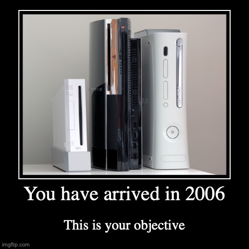 The title is play | You have arrived in 2006 | This is your objective | image tagged in funny,demotivationals,gaming,nostalgia,relatable | made w/ Imgflip demotivational maker