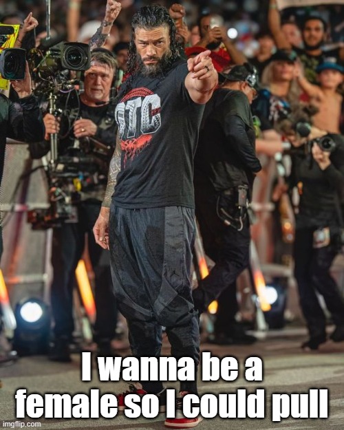 Roman Reigns Pointing | I wanna be a female so I could pull | image tagged in roman reigns pointing | made w/ Imgflip meme maker