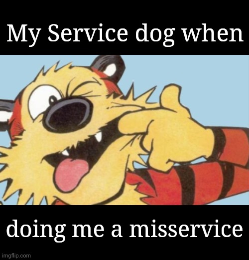 My Service Dog When... | My Service dog when; doing me a misservice | image tagged in service dog,neurodivergent,bad furry,calvin and hobbes | made w/ Imgflip meme maker