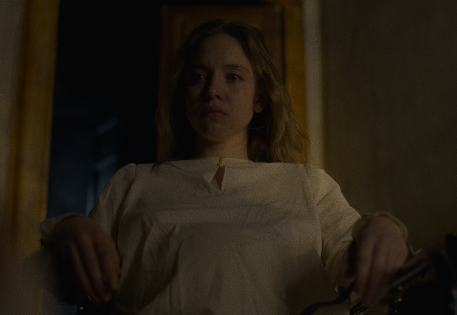 Immaculate 2024, Sydney Sweeney, as Sister Cecilia Sitting Angry Blank Meme Template