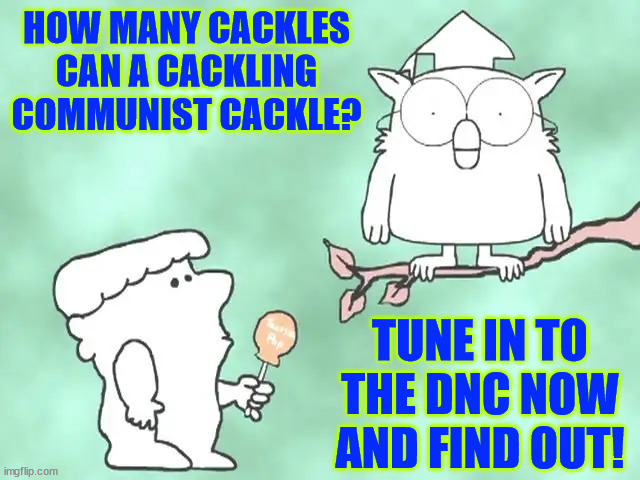 How many cackles... | HOW MANY CACKLES CAN A CACKLING COMMUNIST CACKLE? TUNE IN TO THE DNC NOW AND FIND OUT! | image tagged in mr owl,scamala harris,expert cackler,dnc,record attempt | made w/ Imgflip meme maker