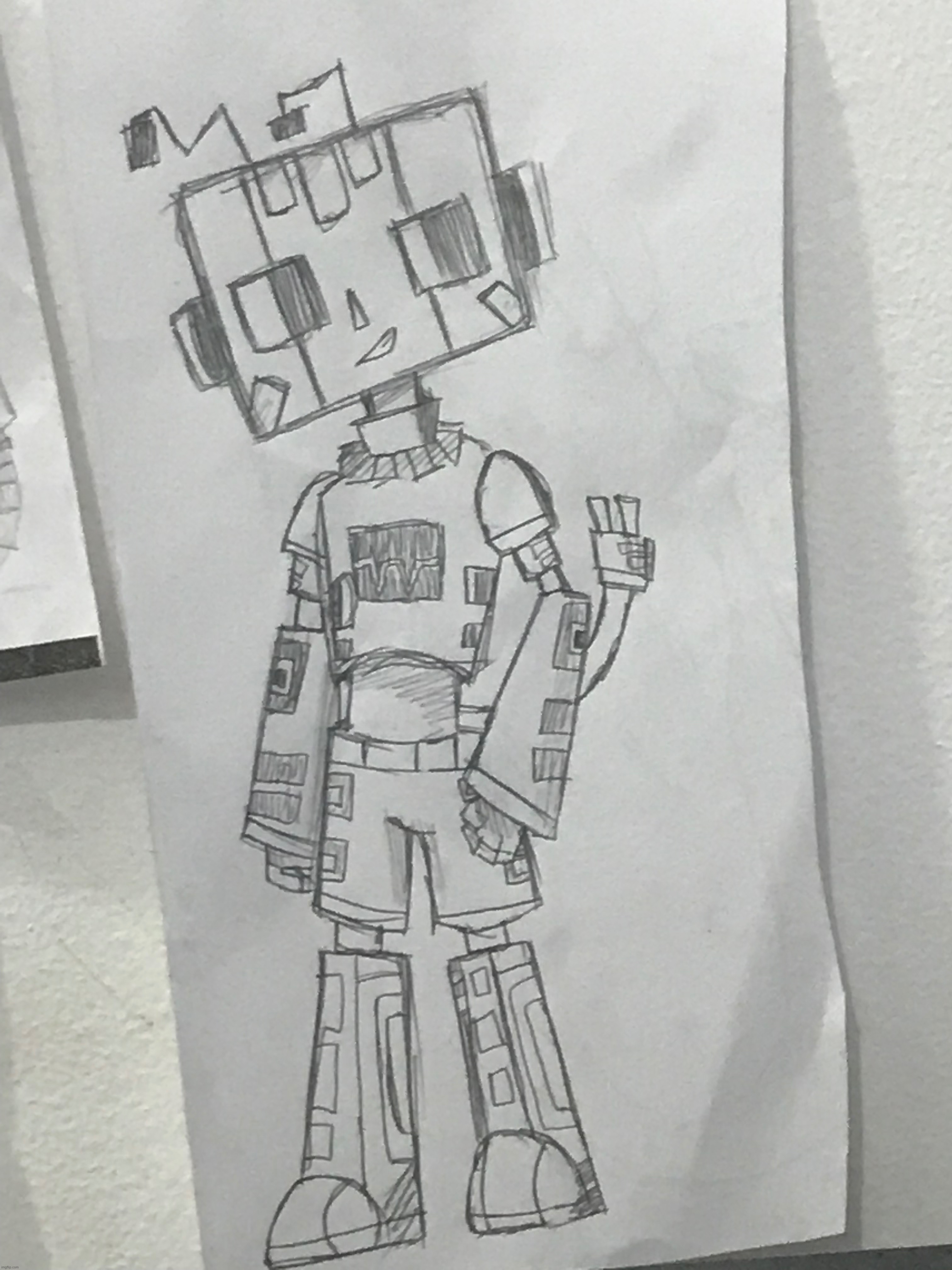 my IRL friend made fanart of Zerobot yes (it’s taped in my wall) | image tagged in zerobot | made w/ Imgflip meme maker