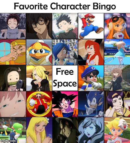 favorite character bingo | image tagged in character bingo,favorite,bingo,comics/cartoons,videogames,anime | made w/ Imgflip meme maker