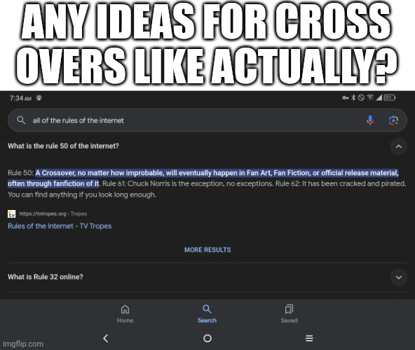 ANY IDEAS FOR CROSS OVERS LIKE ACTUALLY? | made w/ Imgflip meme maker