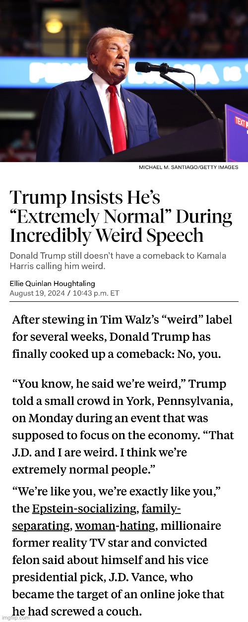 News from the most normal man on the planet | image tagged in donald trump,jd vance | made w/ Imgflip meme maker