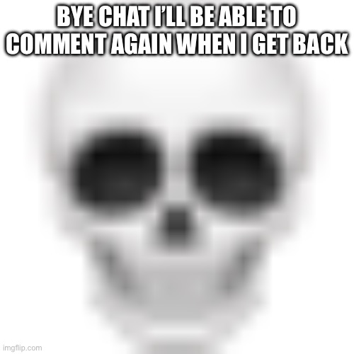 :3 | BYE CHAT I’LL BE ABLE TO COMMENT AGAIN WHEN I GET BACK | image tagged in skull emoji | made w/ Imgflip meme maker