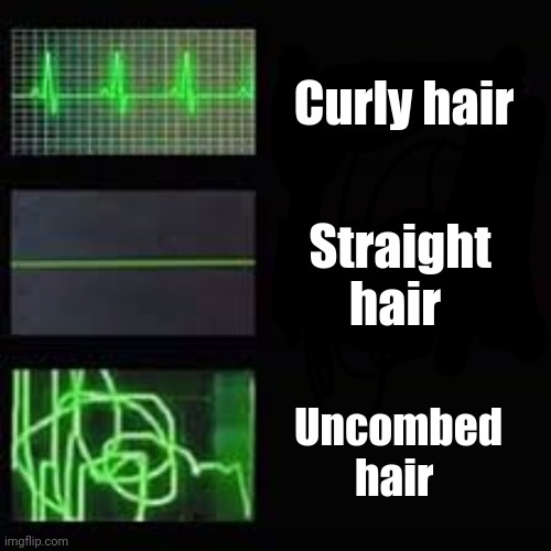 It can't be helped | Curly hair; Straight hair; Uncombed hair | image tagged in heart rate monitor,hair | made w/ Imgflip meme maker