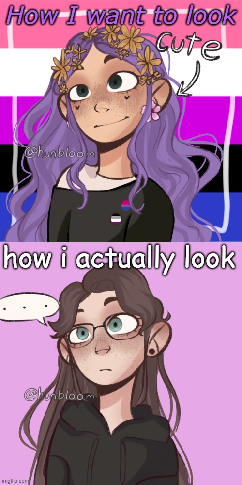 Not the dysphoria O.O | How I want to look; how i actually look | image tagged in gender fluid | made w/ Imgflip meme maker