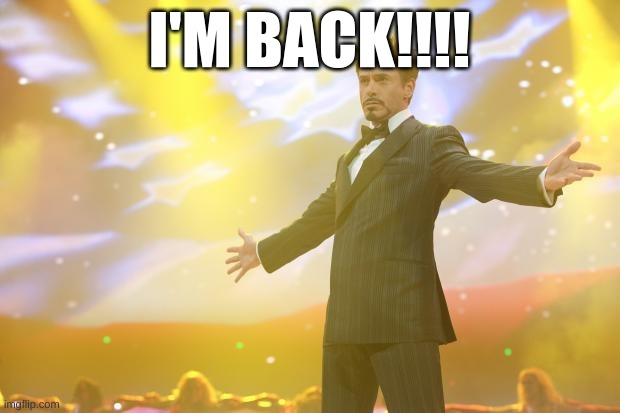 been a while | I'M BACK!!!! | image tagged in tony stark success,im back | made w/ Imgflip meme maker