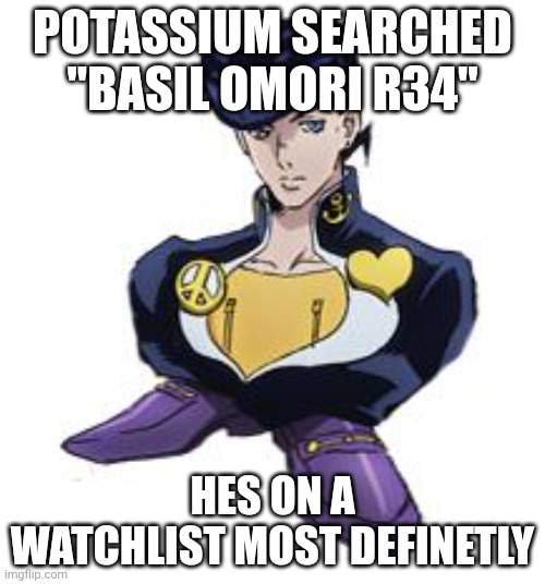 shoesuke | POTASSIUM SEARCHED "BASIL OMORI R34"; HES ON A WATCHLIST MOST DEFINETLY | image tagged in shoesuke | made w/ Imgflip meme maker