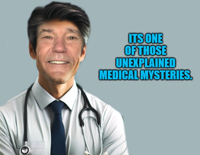 Dr. Lew | ITS ONE OF THOSE UNEXPLAINED MEDICAL MYSTERIES. | image tagged in dr lew | made w/ Imgflip meme maker