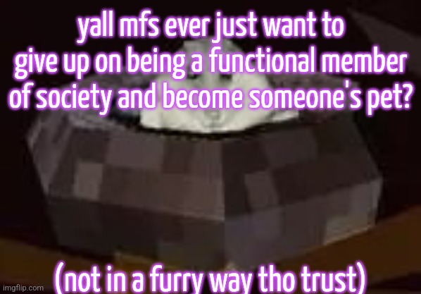 this is most likely caused by some sort of mental illness | yall mfs ever just want to give up on being a functional member of society and become someone's pet? (not in a furry way tho trust) | image tagged in flor | made w/ Imgflip meme maker