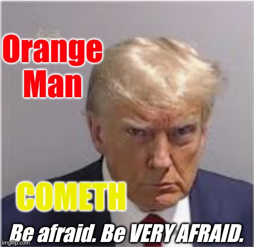 Orange Man Cometh. | Orange Man; COMETH; Be afraid. Be VERY AFRAID. | image tagged in donald trump | made w/ Imgflip meme maker