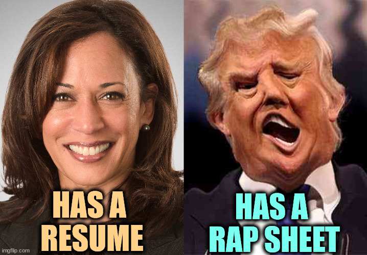 Trump is old and weak. | HAS A 
RESUME; HAS A 
RAP SHEET | image tagged in kamala harris sane donald trump crazy on acid,kamala harris,prosecutor,cop,trump,criminal | made w/ Imgflip meme maker