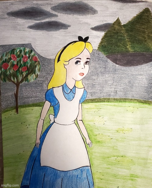 Another Alice in Wonderland drawing | image tagged in alice in wonderland,drawing,art,disney,vintage,cartoon | made w/ Imgflip meme maker