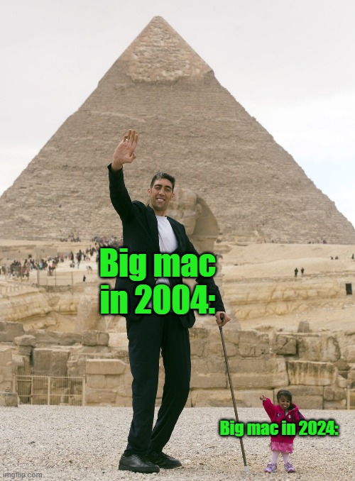 Big mac in 2004:; Big mac in 2024: | image tagged in few | made w/ Imgflip meme maker