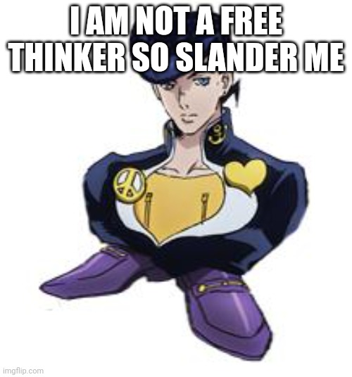 shoesuke | I AM NOT A FREE THINKER SO SLANDER ME | image tagged in shoesuke | made w/ Imgflip meme maker