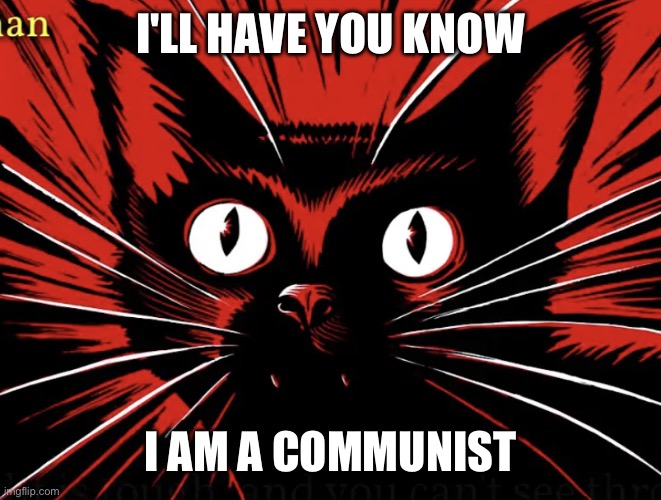 Sabo tabby | I'LL HAVE YOU KNOW I AM A COMMUNIST | image tagged in sabo tabby | made w/ Imgflip meme maker