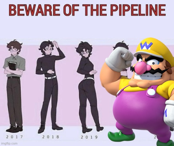 Wario | image tagged in beware of the pipeline,wario | made w/ Imgflip meme maker