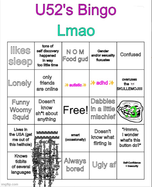 High Quality U52's Bingo Blank Meme Template