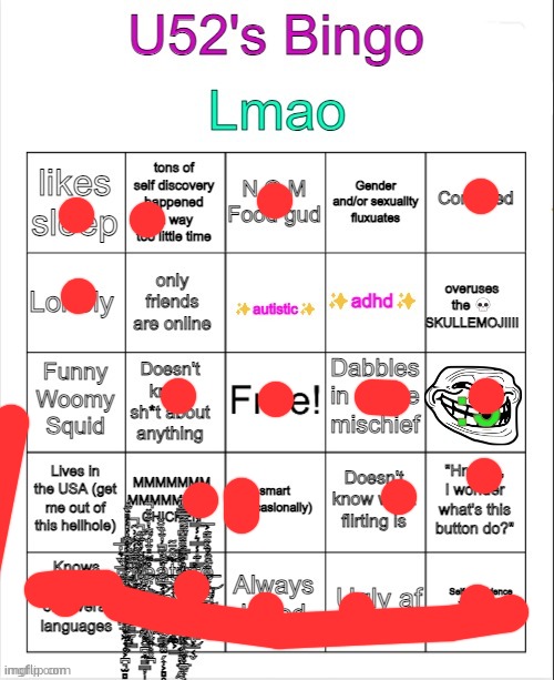 U52's Bingo | image tagged in u52's bingo | made w/ Imgflip meme maker