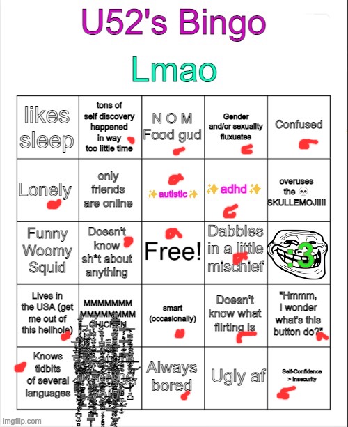 U52's Bingo | image tagged in u52's bingo | made w/ Imgflip meme maker