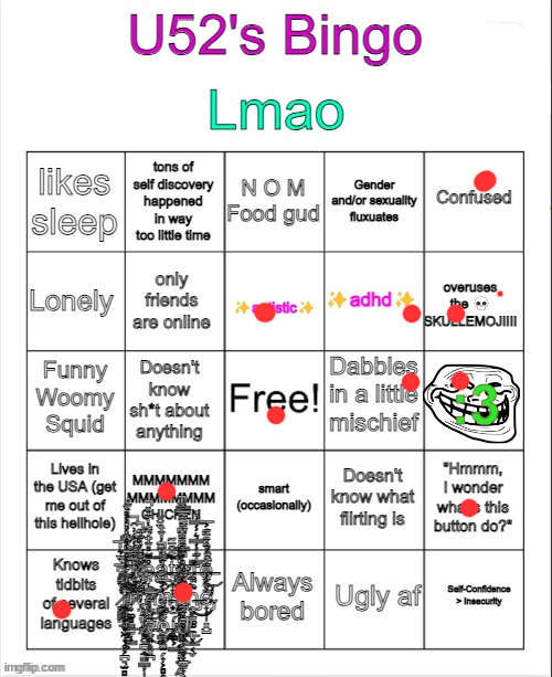 U52's Bingo | image tagged in u52's bingo | made w/ Imgflip meme maker