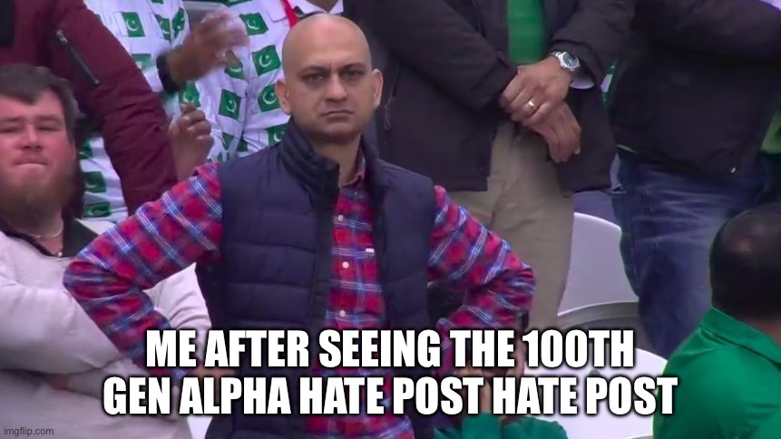 arms crossed | ME AFTER SEEING THE 100TH GEN ALPHA HATE POST HATE POST | image tagged in arms crossed | made w/ Imgflip meme maker