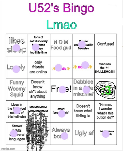 U52's Bingo | image tagged in u52's bingo | made w/ Imgflip meme maker