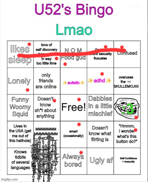 U52's Bingo | image tagged in u52's bingo | made w/ Imgflip meme maker