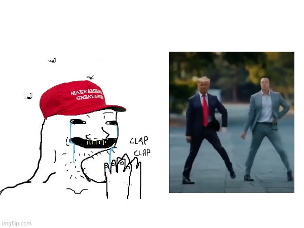 They cannot expect people to not laugh at them when they get excited over a shitty AI generated video | image tagged in donald trump,elon musk,ai generated,conservatives,stupidity | made w/ Imgflip meme maker