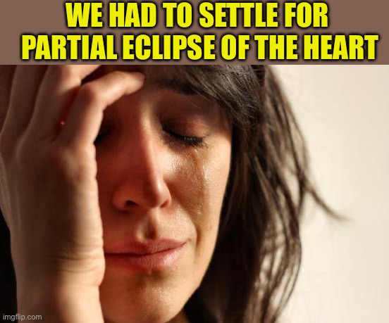 First World Problems Meme | WE HAD TO SETTLE FOR 
PARTIAL ECLIPSE OF THE HEART | image tagged in memes,first world problems | made w/ Imgflip meme maker